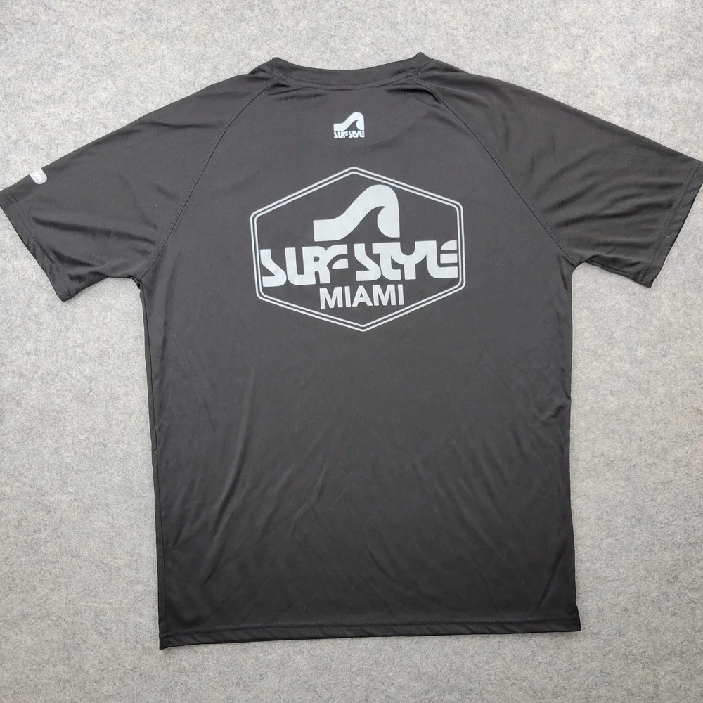 Surf Style Shirt Mens Large Black Short Sleeve UPF 50+ Rash Guard Top Beach